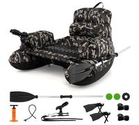 GOPLUS Float Tube 1 Place avec Support de Canne, Bateau de Pêche Gonflable Dossier, Sangles Réglables,Portable avec Pagaie en Alu.,Pompe, Flotteur avec Poches Rangement