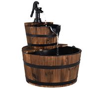 GOPLUS Fontaine à Eau à 2 Couches en Sapin Carbonisé, Écoulement d’Eau Ajustable, Fontaine Extérieure avec Pompe Manuelle Décorative, Idéal pour Jardin ou Cour, Marron Foncé