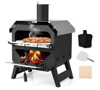 GOPLUS Four à Pizza Bois avec Pierre à Pizza 30,5 CM, Cuisson 60-90 S, 510 °C en 12-20 Min, 45x43x61CM