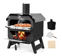 GOPLUS Four à Pizza Bois avec Pierre à Pizza 30,5 CM, Pelle, Housse en Oxford, Cuisson 60-90 S, Chauffe à 510 °C en 12-20 Min, Four à Pizza pour Camping, Pique-nique, BBQ, 45 x 43 x 61 CM