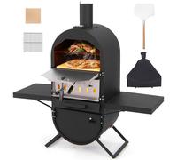 GOPLUS Four a Pizza Exterieur en Acier avec Pierre à Pizza 31CM à 2 Couches | Four a Pizza a Bois Portable, Pelle à Pizza, Grille de Cuisson, Thermomètre, Housse de Protection, pour Camping, Fête