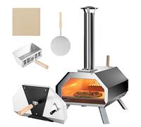 GOPLUS Four à Pizza Pieds Pliables à 3 couches en Acier Inoxydable avec Thermomètre, Plaque à Pizza, Pierre à Pizza, Four à Pizza Portable au Feu de Bois pour Extérieur, Arrière-cour, Camping