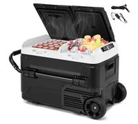 GOPLUS Glacière Electirque Voiture Portable, Double Boîte 40L, Température Réglable-20°C-20°C, 2 Modes Max/ECO, Réfrigérateurs Voiture avec 2 Roues, LED, R600, Porte USB pour Camping