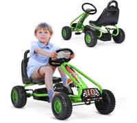 GOPLUS Go-Kart pour Enfant 3-6 Ans,Kart à Pédales Extérieur avec Siège Réglable sur 2 Positions,Frein à Main,Pneus,86x50x55CM,Vert