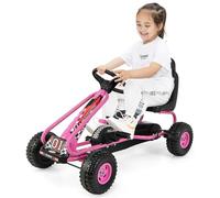 GOPLUS Go-Kart pour Enfant 3-6 Ans,Kart à Pédales Extérieur avec Siège Réglable sur 2 Positions, Frein à Main, Pneus,Go-Kart pour Garçons et Filles, 86 x 50 x 55CM (Rose)