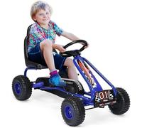 GOPLUS Go-Kart pour Enfant 3-6 Ans,Kart à Pédales Extérieur avec Siège Réglable sur 2 Positions,Frein à Main,Pneus,86x50x55CM(Bleu)