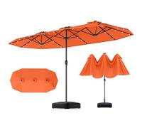 GOPLUS Grand Parasol de Jardin Exterieur avec Pied, 4M Parasol Rectangulaire Double Face pour 6 Personnes avec LED, Manivelle et Ventilation, pour Marché, Piscine, Terrasse, Balcon (Orange)