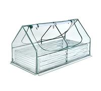 GOPLUS Jardinière avec Couveture de Mini-Serre Extérieur 180 x 90 x 91 CM, Carré Potager de Jardin en Acier Galvanisé, Base Ouverte et Grande Fenêtre Grillagée pour Cultiver Fleurs, Végétaux