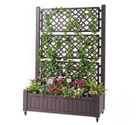 GOPLUS Jardinière avec Treillis 155cm en PP Imperméable, Lit de Jardin Surélevé Mobile, Trou de Drainage pour Plantes Grimpnates, Fleurs, Marqueur d’Alerte de Niveaux d’Eau, Filet Séparation d’Eau