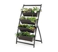 GOPLUS Jardiniere Balcon avec Roulette Verticale avec 4 Pot de Fleur Plastique, Potager Surélevé Autoportant pour Légume et Fleur, Lit de Jardin Surélevé pour Terrasse, Balcon (Noir,52 x 66 x 124 CM)
