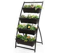 GOPLUS Jardiniere Balcon avec Roulette Verticale avec 4 Pot de Fleur Plastique, Potager Surélevé Autoportant pour Légume et Fleur, Lit de Jardin Surélevé pour Terrasse, Balcon (Noir,76 x 71 x 160 CM)