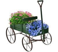 GOPLUS Jardinière Forme Brouette Chariot Décoratif en Bois avec 2 Bac de Plantation pour Jardinière,Jusqu’à 15kg,35×62,5×60cm Vert