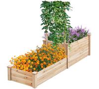 GOPLUS Jardinière Surélevé avec Treillis, 223x64x134CM, Carré Potager Surélevé en Bois avec 2 Compartiments, Base Ouverte, pour Fleurs, Légumes, Bac à Fleurs pour Jardin, Cour, Patio, Exterieur