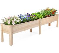 GOPLUS Jardinière Surélevé, Bac à Plantes en Bois de Sapin 240 x 44 x 51,5 cm avec Double Bac, Trous de Drainage, Fond Amovible pour Légumes, Herbes, Fleurs, Balcon Terrasse Jardin, Charge 100 kg