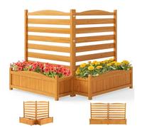 GOPLUS Jardinière Surélevée avec Bac à Fleurs en Bois, Clôture Décorative Brise Vue Jardin Pour Plantes Grimpantes avec Jardinières 85x28x101CM Autoportant avec Trous Drainage (2 Panneaux,Jaune)