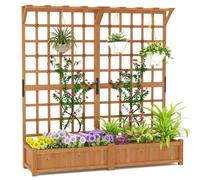 GOPLUS Jardinière Surélevée avec Treillis 183cm en Bois, Trous de Drainage, Toit Suspendu pour Plantes Grimpantes, 2 Bacs pour Fleurs, Herbes Aromatiques, Légumes, pour Intérieur Extérieur