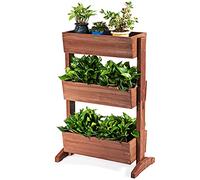 GOPLUS Jardinieres Exterieur à 3 Niveaux 69 x 39 x 169 CM, Carre Potager en Bois de Sapin avec Base Stable, Cultiver pour Fleurs, Légumes, Fruits et Arbustes, pour Jardin, Patio, Serre (Brun)