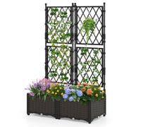 GOPLUS Jardinieres Exterieur avec Treillis Surélevée, 2 Bac à Plantes Auto-arrosant avec Trous de Drainage pour Plantes Grimpantes, Jardiniere sur Pieds avec Support Haut pour Fleurs et Légumes