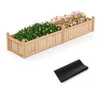 GOPLUS Jardinieres Exterieur Carré en Bois de Sapin avec 2 Compartiments, 227 x 59,5 x 40 CM, Jardiniere Balcon avec Fond Amovible, Couche en Tissu et 8 Trous de Drainage, pour Fleur, Légume (Naturel)