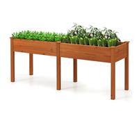 GOPLUS Jardinières Exterieur Surélevé en Bois de Sapin avec Pieds, 184 x 58 x 77 CM, Carre Potager Élevée avec Séparateur, 8 Trous de Drainage, Idéal pour Légumes, Fleurs, pour Patio, Jardin (Jaune)