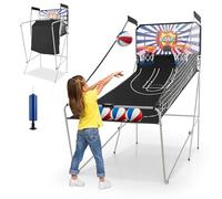 GOPLUS Jeu de Basketball Arcade Pliable, 2 Paniers et 4 Ballons, 8 Modes de Jeux, Capteur Électrique, LED Score, 4 Bouton Fonctionnement, 207x108x205CM (Bleu-Bang)
