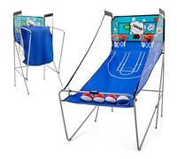 GOPLUS Jeu de Basketball Arcade Pliable, 2 Paniers et 4 Ballons, 8 Modes de Jeux, Capteur Électrique, LED Score, 4 Boutons de Fonctionnement, 207 x 108 x 205CM (Bleu+Vert)
