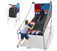 GOPLUS Jeu de Basketball Arcade Pliable, 2 Paniers et 4 Ballons, 8 Modes de Jeux, Capteur Électrique, LED Score, 4 Boutons de Fonctionnement, 207 x 108 x 205CM (Rouge+Bleu)