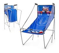 GOPLUS Jeu de Basketball Arcade Pliable, 2 Paniers et 4 Ballons, 8 Modes de Jeux, Capteur Électrique, LED Score, 4 Boutons de Fonctionnement, 207 x 108 x 205CM (Bleu éclair)
