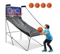 GOPLUS Jeu de Basketball Arcade Pliable Panier Basket Intérieur Extérieur 2 Paniers et 4 Ballons, 8 Modes de Jeux, Capteur Électrique, LED Score, 4 Boutons de Fonctionnement, 202x107x205CM
