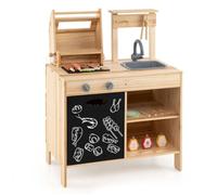 GOPLUS Jeu de Cuisine en Bois pour Enfants avec Tableau Noir, Set de BBQ avec Accessoires, Jeu de Cuisine pour Tout-Petit de 3 Ans