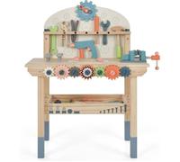 GOPLUS Jouet d’Établi pour Enfants en Bois, Établi de Bricolage avec 53 Accessoires, avec Étagère de Rangement, Enfants de 3 + Ans