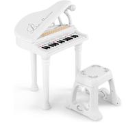 GOPLUS Jouet de Piano Électronique à 31 Touches pour Enfants, Clavier Électronique avec Tabouret, Microphone & 3 Modes, Blanc