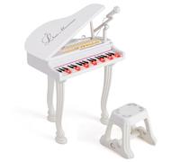 GOPLUS Jouet de Piano Électronique à 37 Touches pour Enfants, Clavier Électronique avec Tabouret, Microphone & 3 Modes d'apprentissage, Piano Électronique, Cadeau Parfait pour Tout-Petits (Blanc-37)