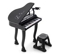 GOPLUS Jouet de Piano Électronique à 37 Touches pour Enfants, Clavier Électronique avec Tabouret, Microphone & 3 Modes d'apprentissage, Piano Électronique, Cadeau Parfait pour Tout-Petits (Noir-37)