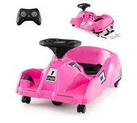 GOPLUS Kart Électrique Enfant 12V 2-4KM/H 2-5 Ans avec Serpillère Amovible, Kart de Nettoyage Enfants Télécommandée, Klaxon & Musique, Volant, Voiture Electrique Garçons Filles, Charge 30KG (Rose)