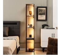 GOPLUS Lampadaire Étagères 4 Niveaux, avec 3 Luminosités Réglable & Poteaux LED Rotatifs, Style Moderne,29 x 29 x 164 CM,Marron