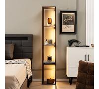 GOPLUS Lampadaire Étagères 4 Niveaux, Lampadaire de Salon sur Pied avec 3 Luminosités Réglable & Poteaux LED Rotatifs, Style Moderne, pour Bureaux, Salons, Chambres, 29 x 29 x 164 CM, Noir (Noyer)