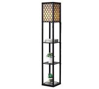 GOPLUS Lampadaire Intérieur 1,6M avec Tablettes de Rangement à 3 Niveaux, Lampe sur Pied, Abat-jour en Tissu, Ampoule E27+60W(NON Inclue), Socle Ø26CM, pour Salon/Bureau/Chambre (Noir avec grille)