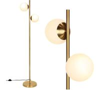 GOPLUS Lampadaire Sphérique avec Abat-jour en Verre Dépoli-Interrupteur à Pied-Lampadaire à 2 Têtes avec Ampoules LED