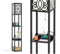 GOPLUS Lampadaire sur Pied à 3 Niveaux, Lampe à Poser Rectangulaire avec Douilles E27, Étagères Ouvertes et Petit Tiroir, (Modèle