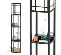 GOPLUS Lampadaire sur Pied à 3 Niveaux, Lampe à Poser Rectangulaire avec Douilles E27, Étagères Ouvertes et Petit Tiroir de Rangement, Convient pour Salon, Chambre à Coucher, Balcon (Modèle A)