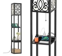 GOPLUS Lampadaire sur Pied à 3 Niveaux, Lampe à Poser Rectangulaire avec Douilles E27, Étagères Ouvertes et Petit Tiroir de Rangement, Convient pour Salon, Chambre à Coucher, Balcon (Modèle B)