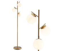 GOPLUS Lampadaire sur Pied avec Interrupteur à Pied Pratique, Lampe avec Abat-Jour en Verre à 3 Globes, Construction Métallique, Lampadaire Style de Luxe pour Chambre à Coucher, Salon, Doré