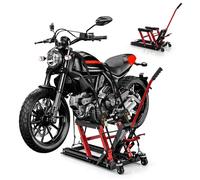 GOPLUS Lève-moto Hydraulique à Ciseaux Charge 680KG avec Manche Long-4 Roues-Plage de Levage de 12-38,5 CM-106x36x74-91CM-Rouge