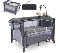 GOPLUS Lit Bébé Parapluie, avec Matelas et Sac, Lit Bébé de Voyage Compact, pour 0-3 Ans Jusqu'à 30 kg, 125x65x76 cm, Modèle 1