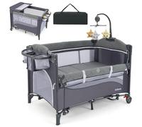 GOPLUS Lit Bébé Parapluie, avec Matelas, Table à Langer, Sac de Rangement, Lit Bébé de Voyage Pliable en Métal et Tissu Oxford, pour Enfants 0-3 Ans, Jusqu'à 15KG, 110x76x76CM (Bleu)