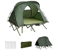 GOPLUS Lit de Camping Surélevé avec Matelas Auto-gonflant, Tente Double Toit 600D Imperméable avec Lit de Camp Sac de Transport à roulettes pour 2 Personnes, Charge Max 300kg,Vert