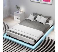 GOPLUS Lit Flottant LED 140x200/160x200CM, Lit Plateforme avec Sommiers, Lumières LED, Lattes Métalliques Robustes pour Chambre, Style Moderne, Charge 400 KG (140X200CM)