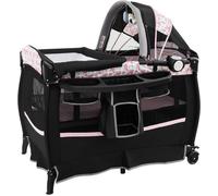 GOPLUS Lit Parapluie Bébé 0-3 Ans Pliable avec Matelas Table à Langer Boîte à Musique Sac-Roues Verrouillables Noir-Rose