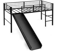 GOPLUS Lit Superposé avec Échelle à 2 Marches et Toboggan Amovible,Lit Mezzanine avec Garde-corps de Sécurité Charge Max 150KG,Noir